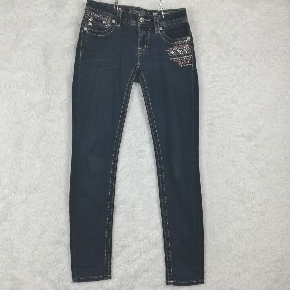 Miss Me Womens Jeans Signature Skinny Denim Southwestern Aztec Jeweled Dark‎ 27